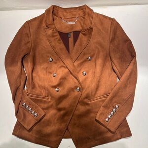 Elegant Brown Suede Double-Breasted Women's Jacket